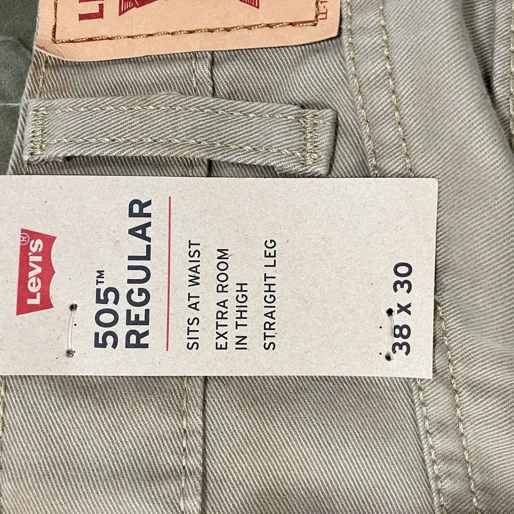 Levi's 505 Regular Fit‎ Jeans Mens Size 38x30 Khaki Straight Leg NWT